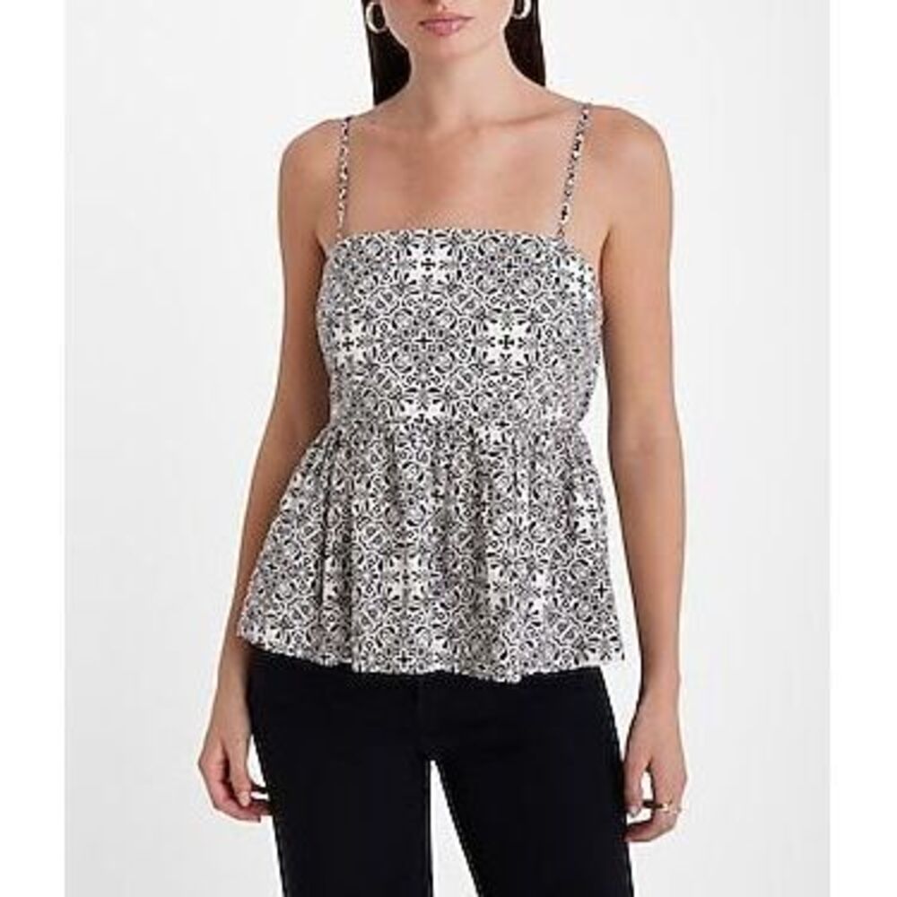 Printed Square Neck Tie Back Peplum Cami